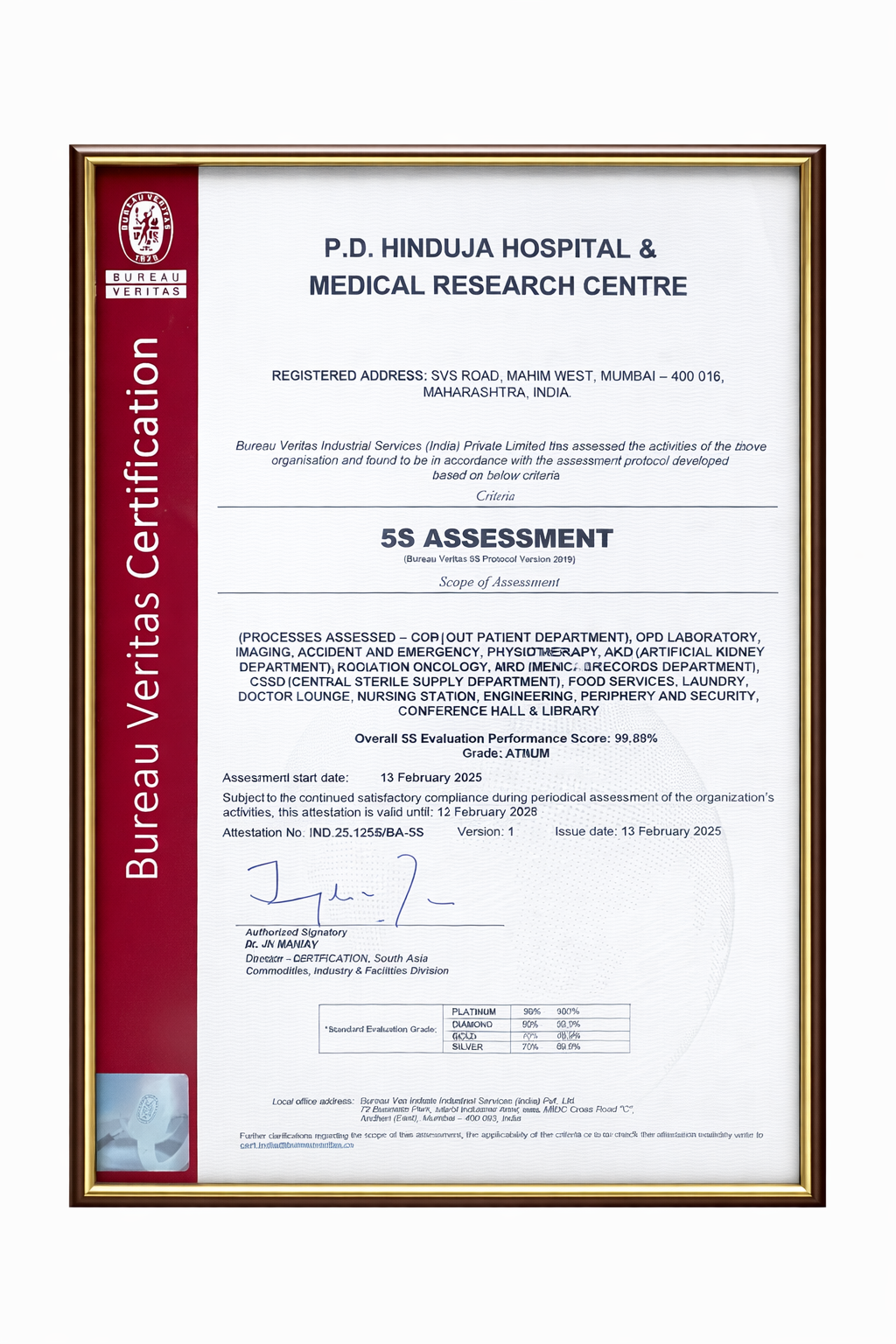 Bureau Veritas 5S Assessment – Platinum Grade